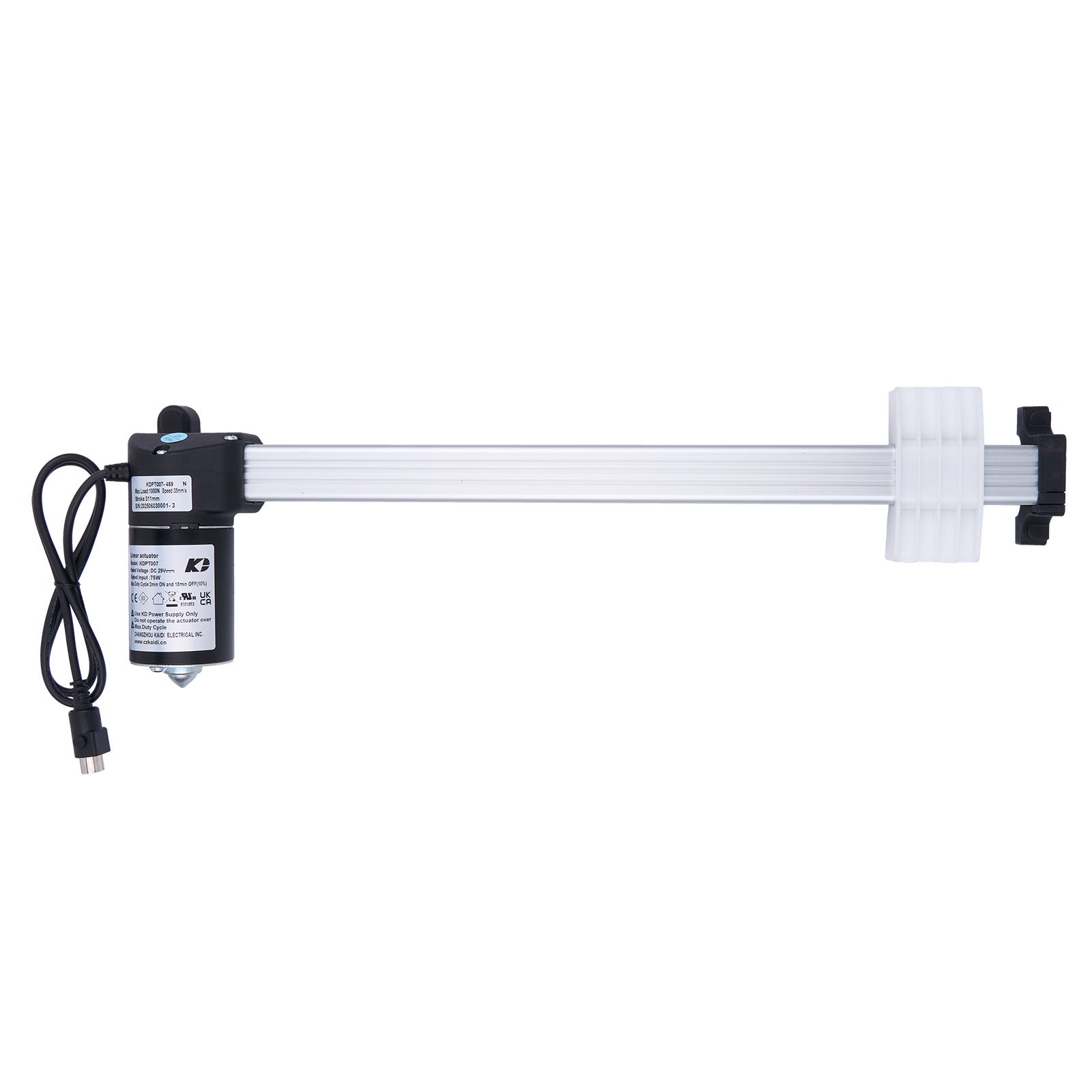 Linear actuator with cable on a white background