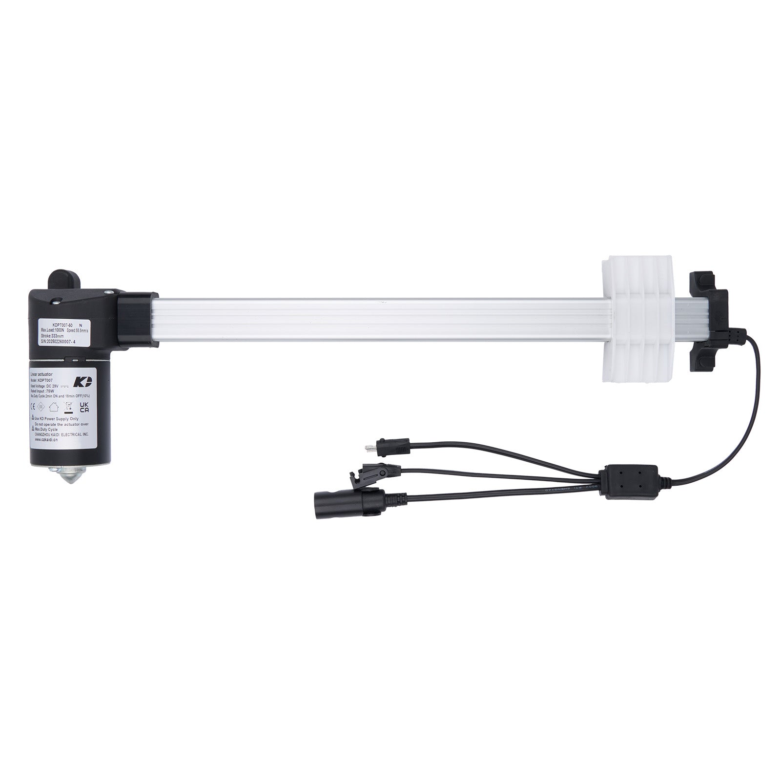 Aquarium lighting system with white bar and black connectors on a white background