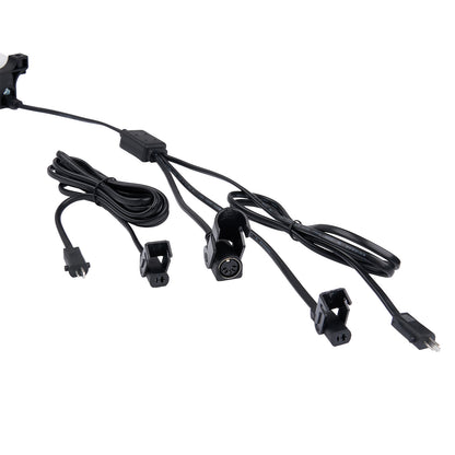 Set of black LED strip lights with connectors on a white background