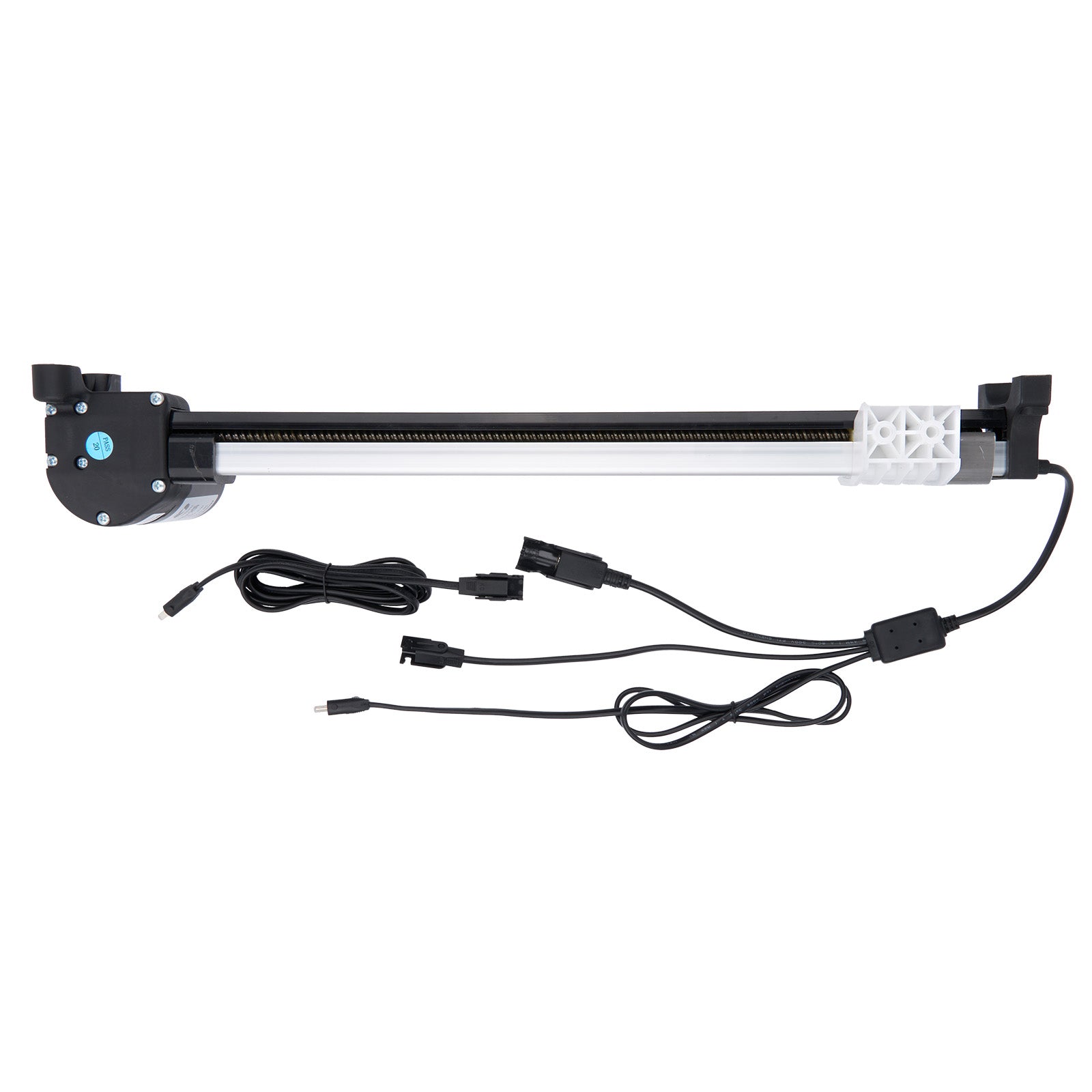 Mechanical arm with attached cables on a white background