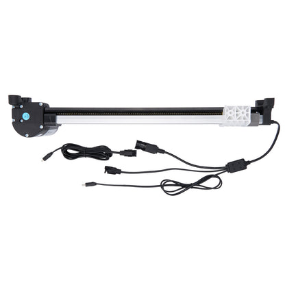 Mechanical arm with attached cables on a white background