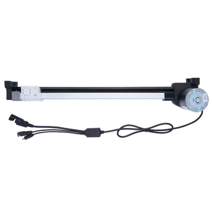 Long rectangular light fixture with power cord on a white background