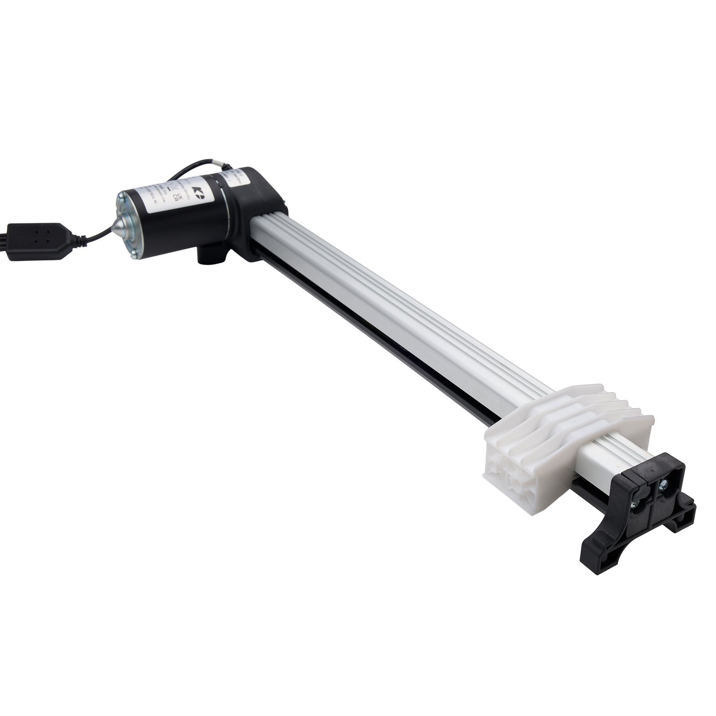 Mechanical arm with a cylindrical component on a white background