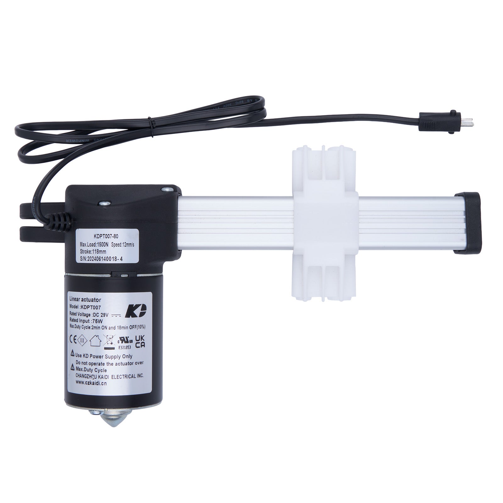 Linear actuator with cable on a white background