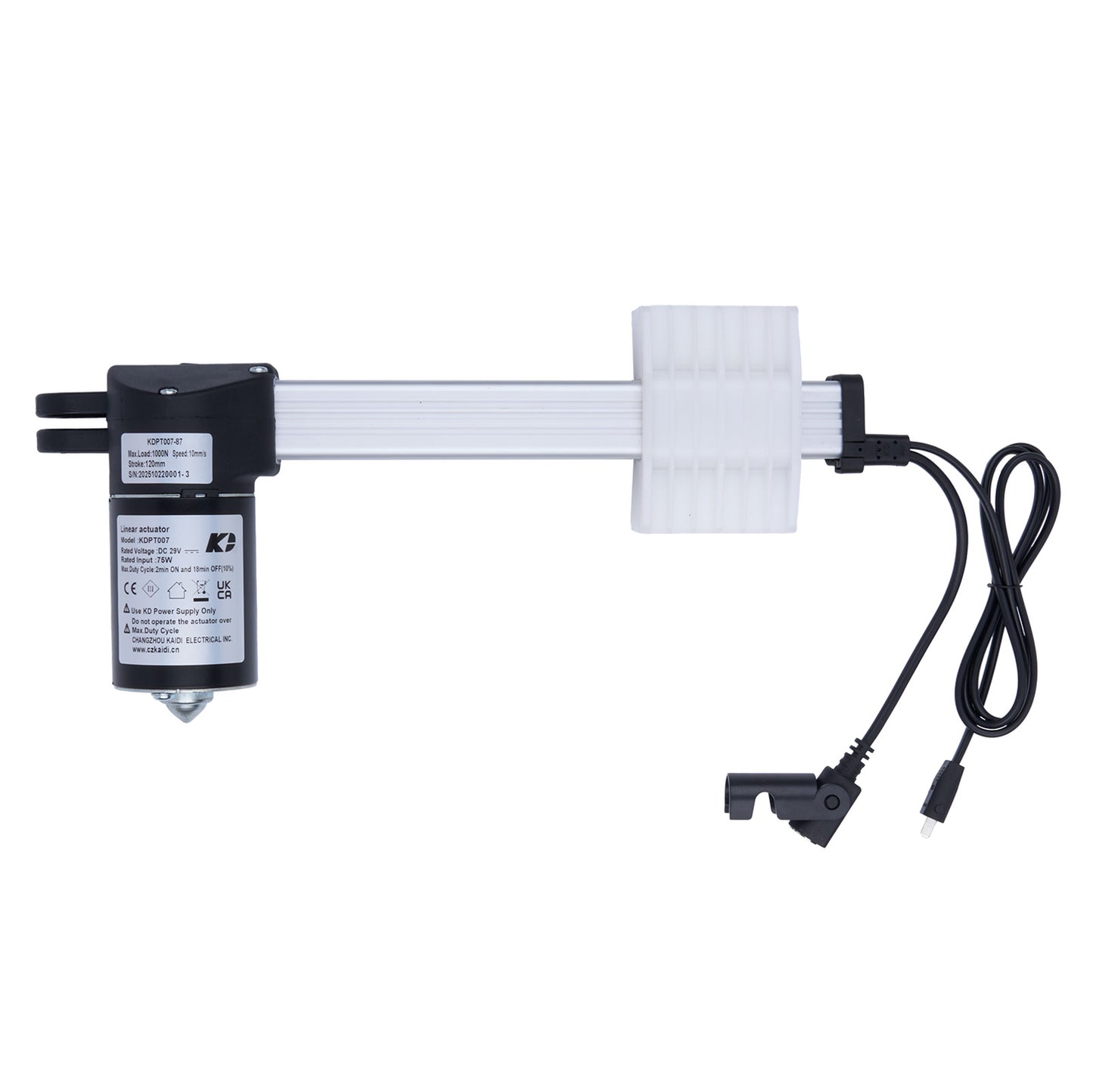Electric actuator with cable on a white background
