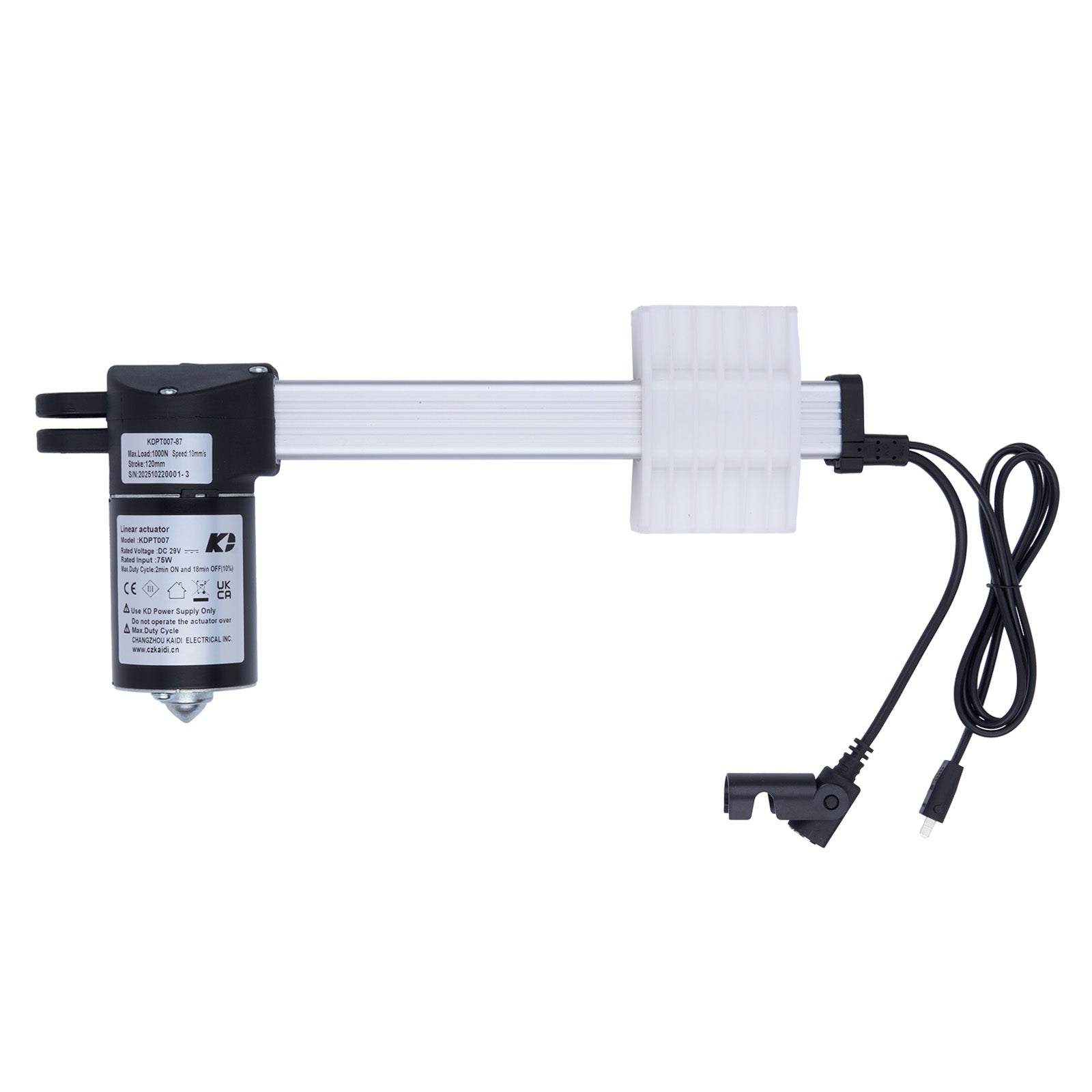 Electric actuator with cable on a white background