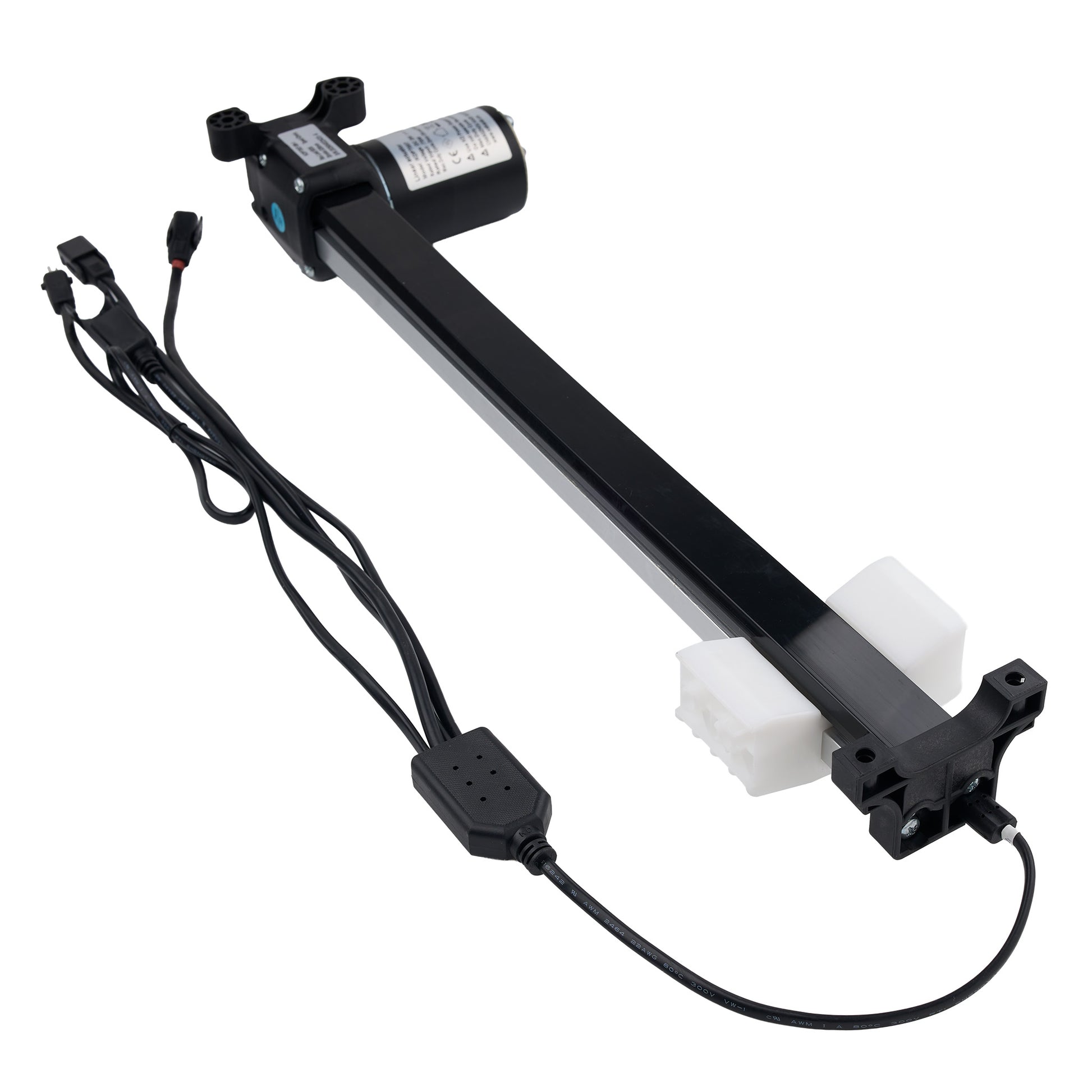 Mechanical arm with attached components on a white background