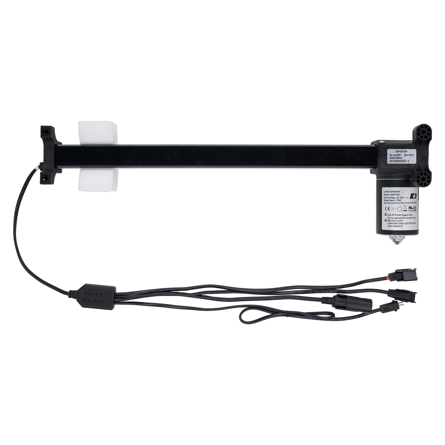 Black electronic device with cables on a white background