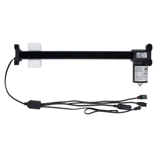 Black electronic device with cables on a white background