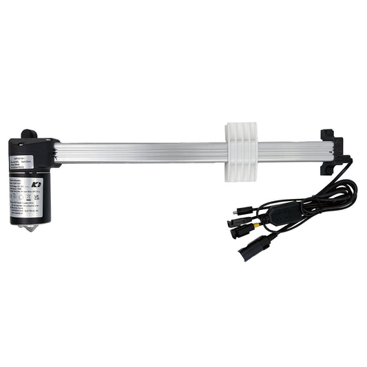 A KAIDI KDPT007-99-1 linear actuator, with a black motor on one end and a series of white cables and a black plug on the other end.