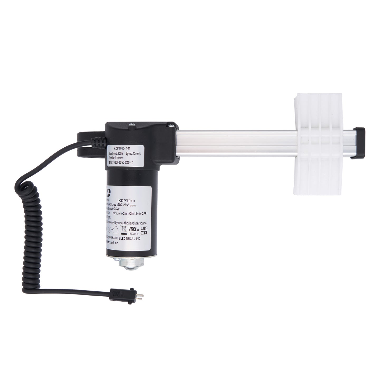 Mechanical arm with a motor and cable on a white background