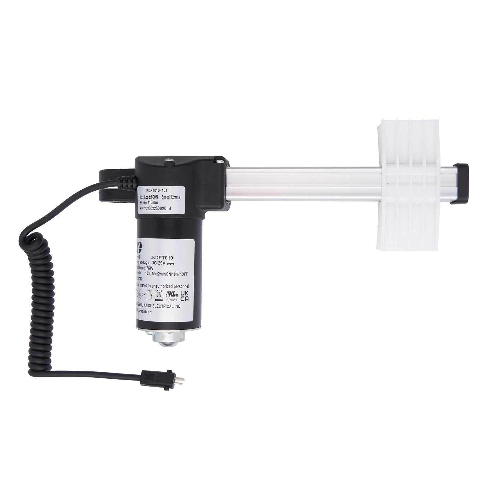 Mechanical arm with a motor and cable on a white background
