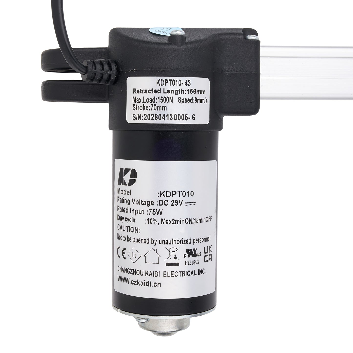 A black pneumatic directional valve with a white label showing technical specifications and branding, photographed on a white background.