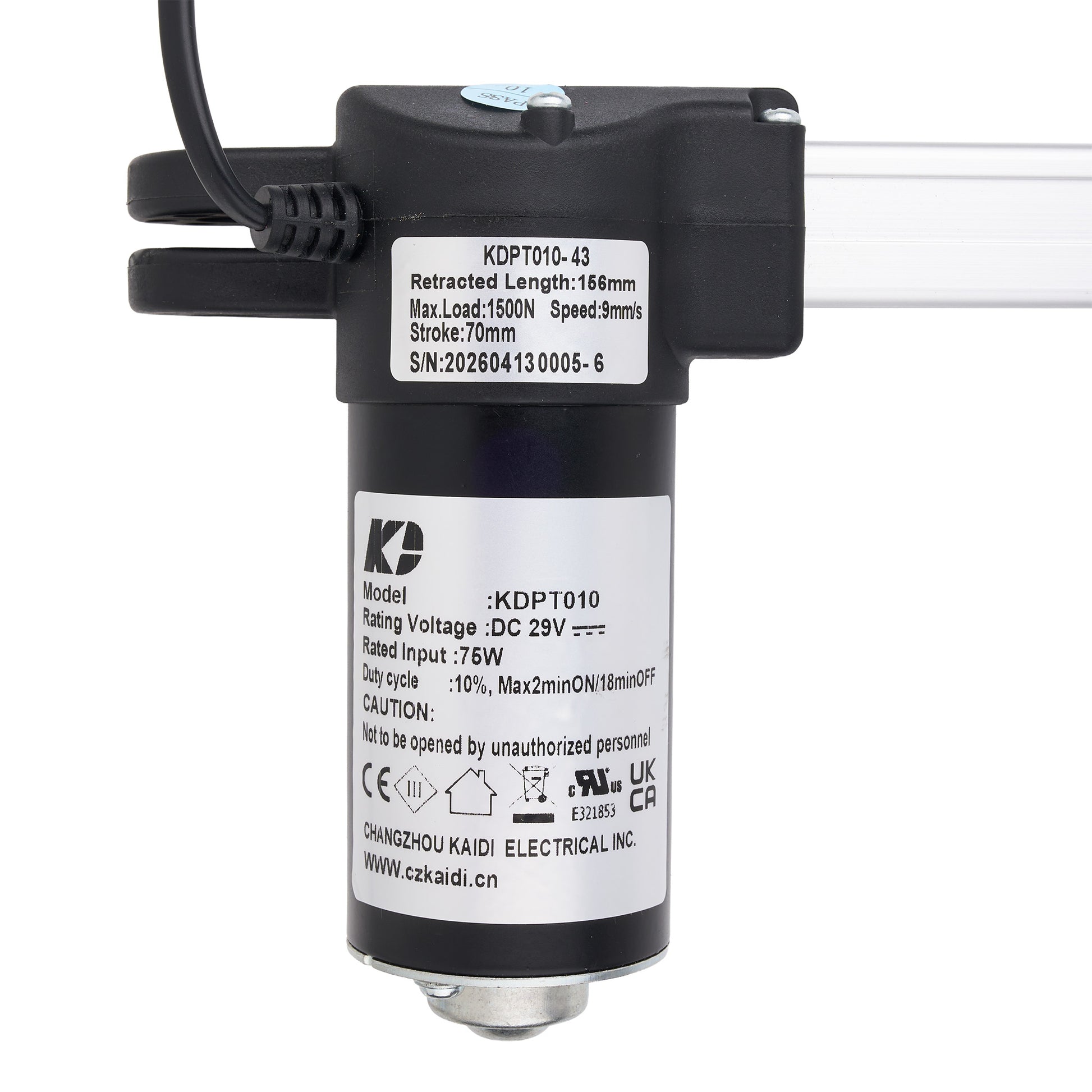 A black pneumatic directional valve with a white label showing technical specifications and branding, photographed on a white background.