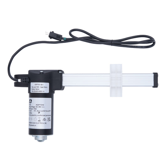 Electric actuator with power cable on a white background