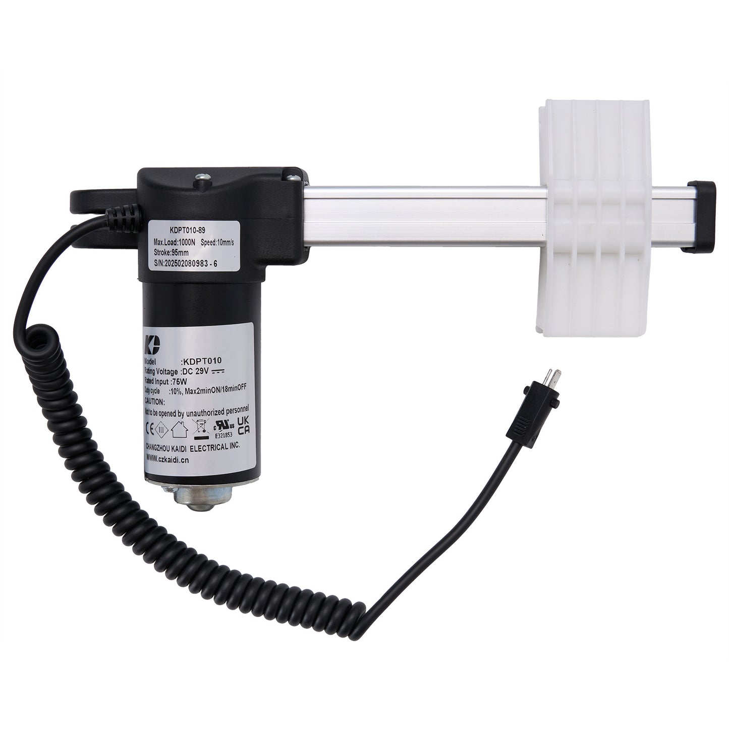 Pump with coiled cable and white nozzle on a white background