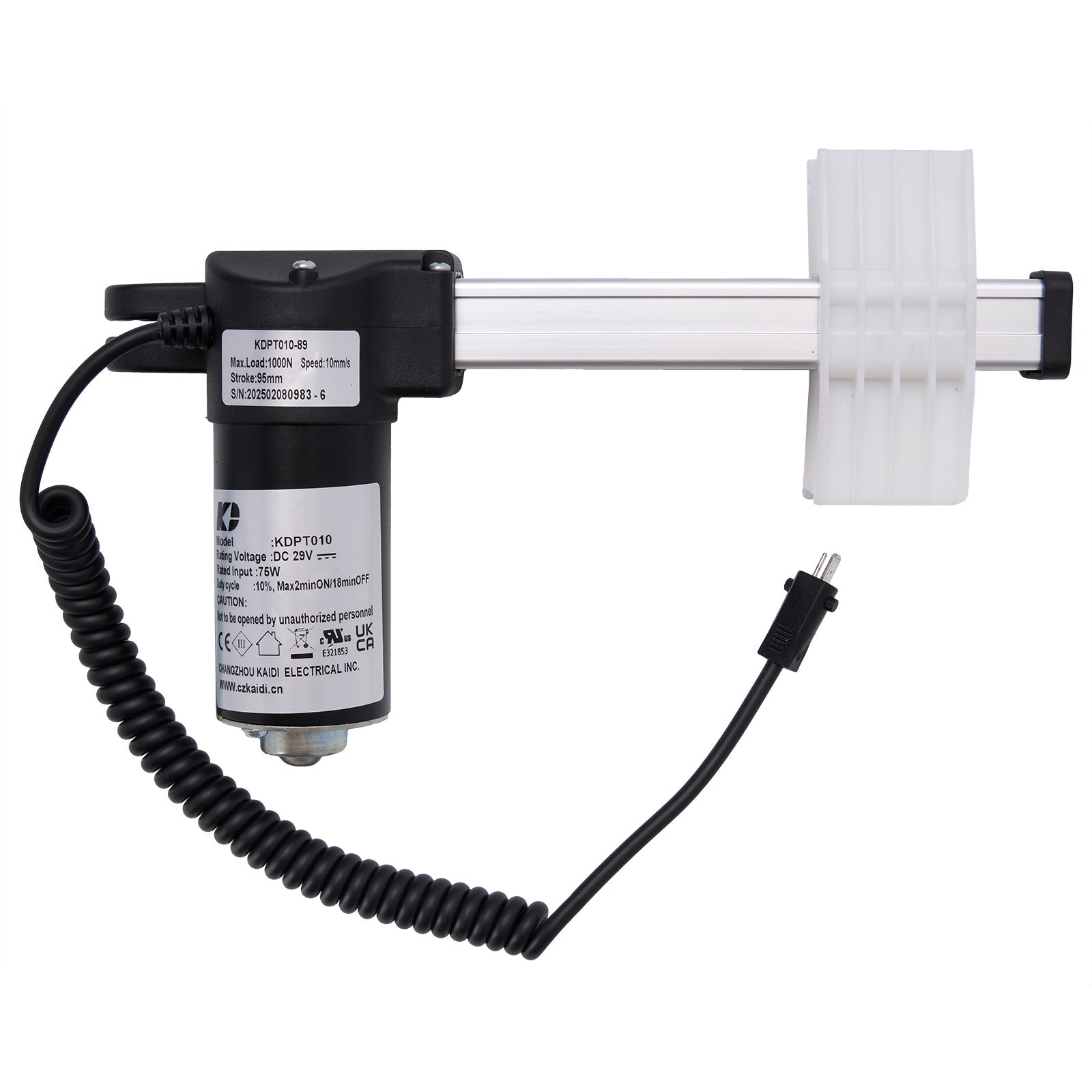 Pump with coiled cable and white nozzle on a white background