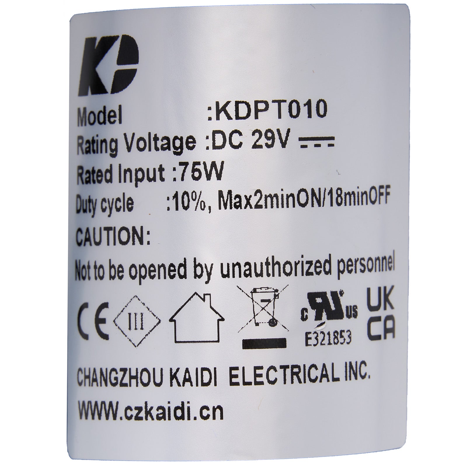 Technical label on a white background with product details and branding.