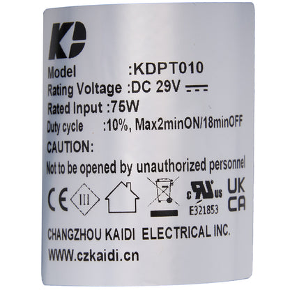 Technical label on a white background with product details and branding.