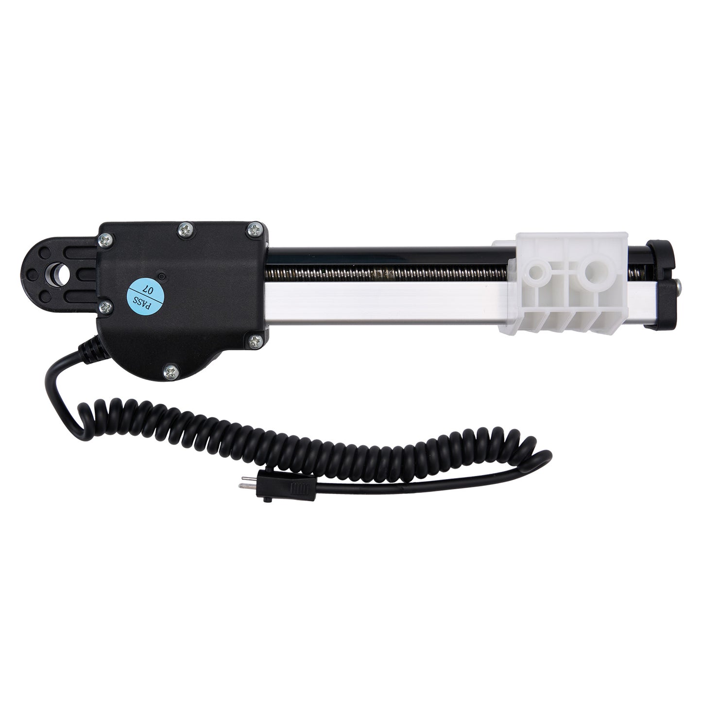 Mechanical device with coiled cable on a white background