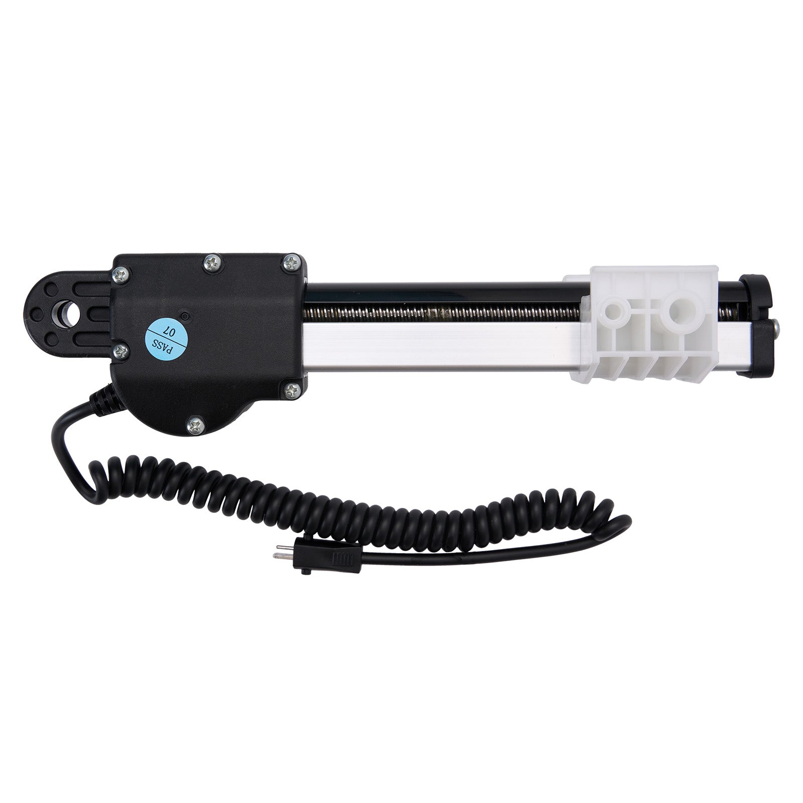 Mechanical device with coiled cable on a white background