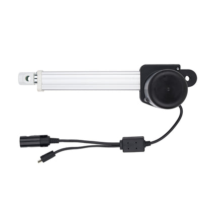 Electrical component with white tube and black connectors on a white background