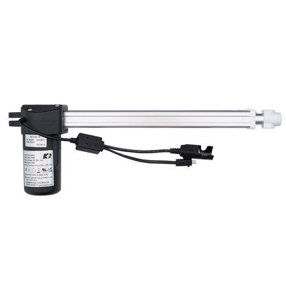 Light fixture with black housing and white lamp on a white background