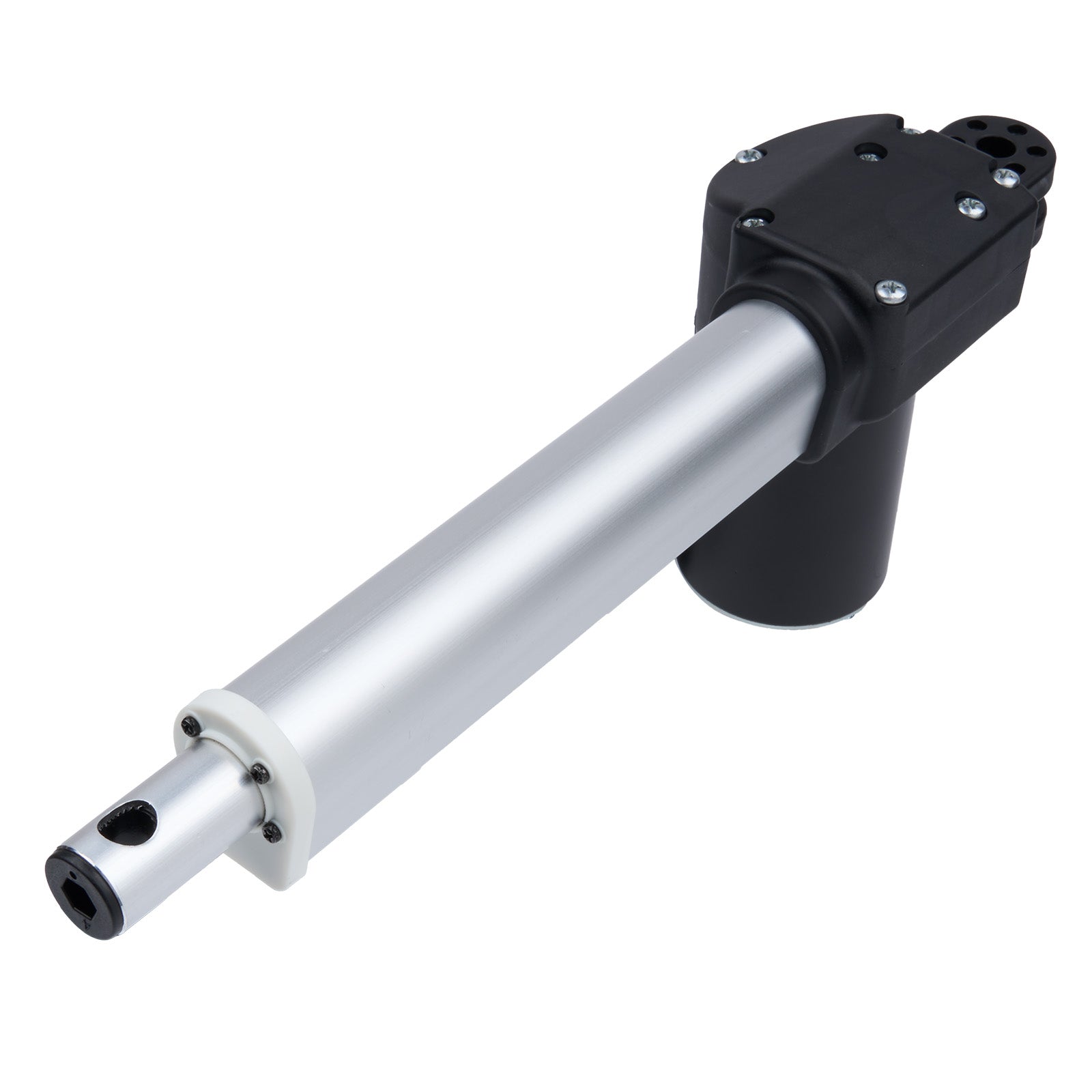 Mechanical component with black and silver design on a white background