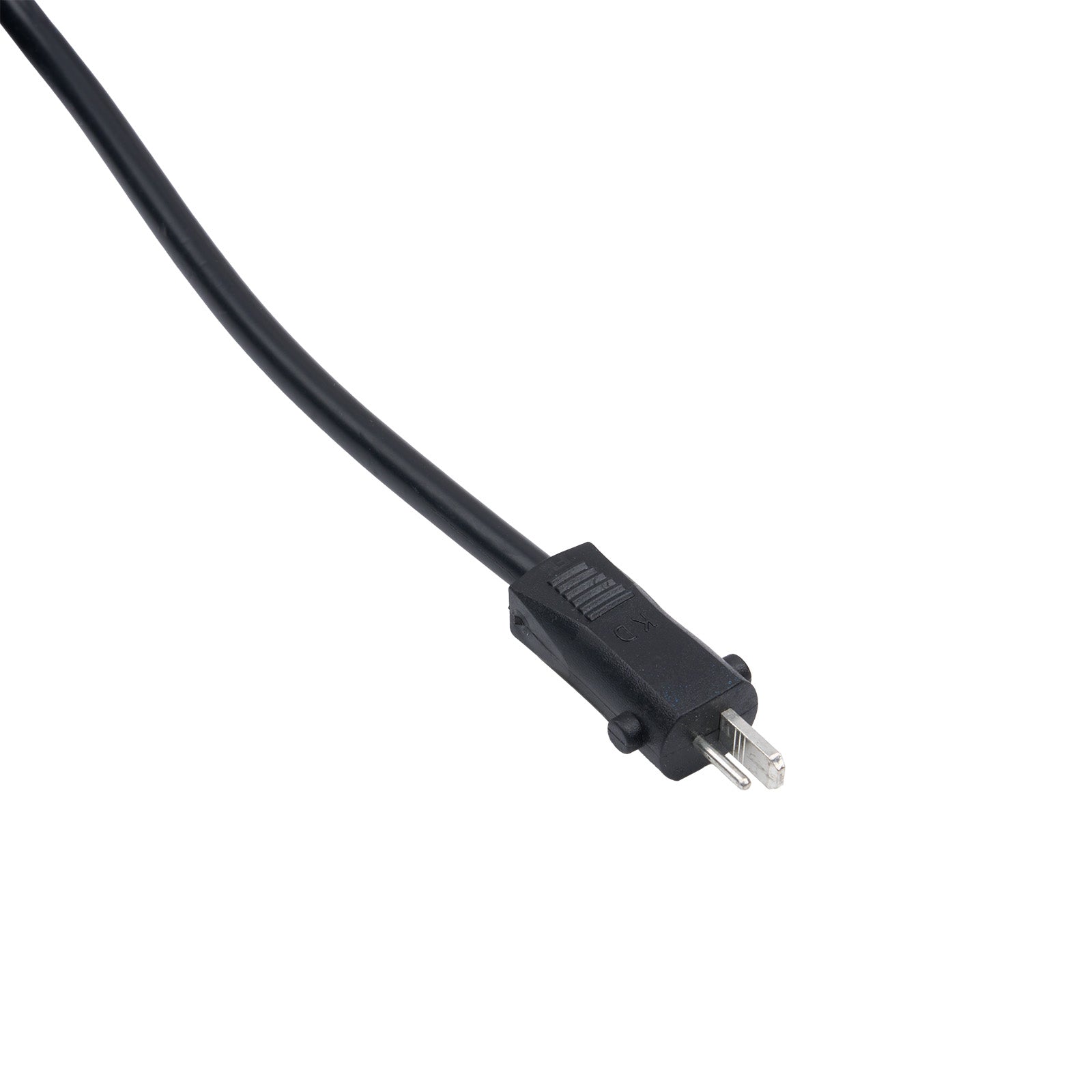Black cable with a plug on a white background