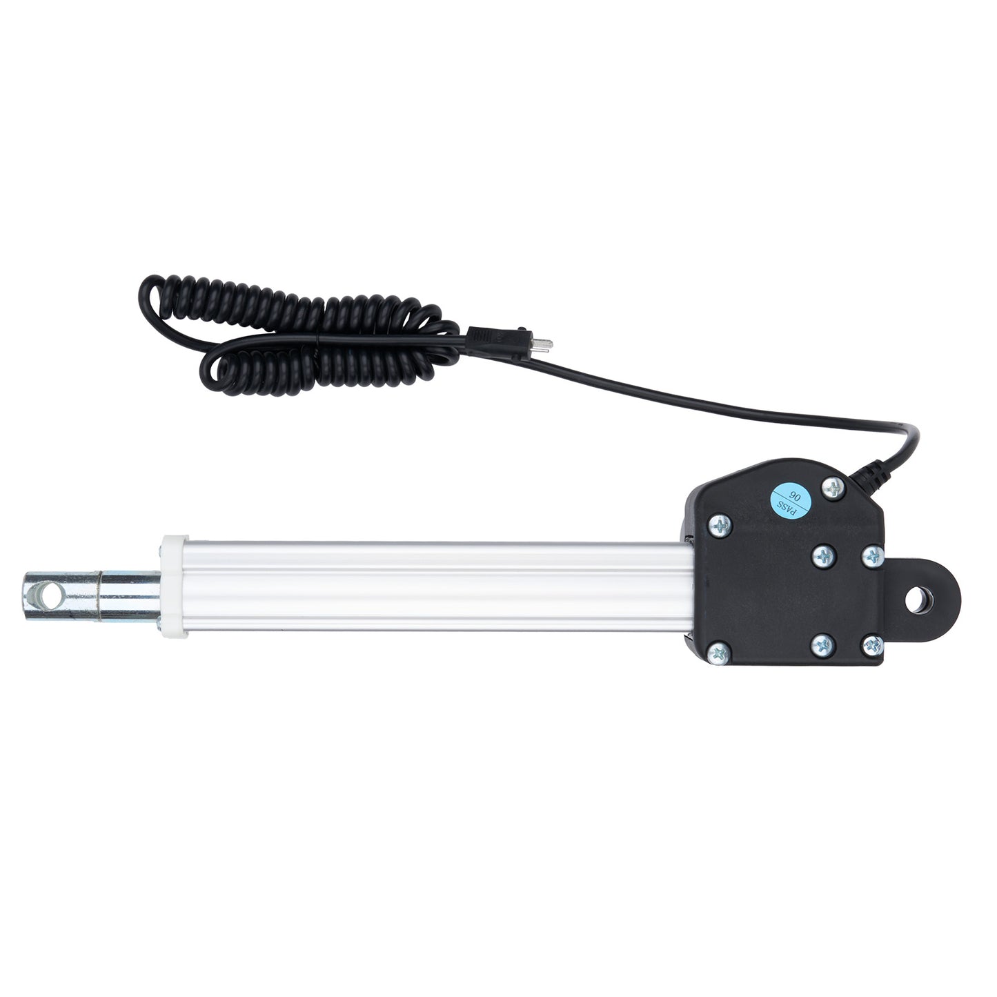 Mechanical arm with coiled cable on a white background