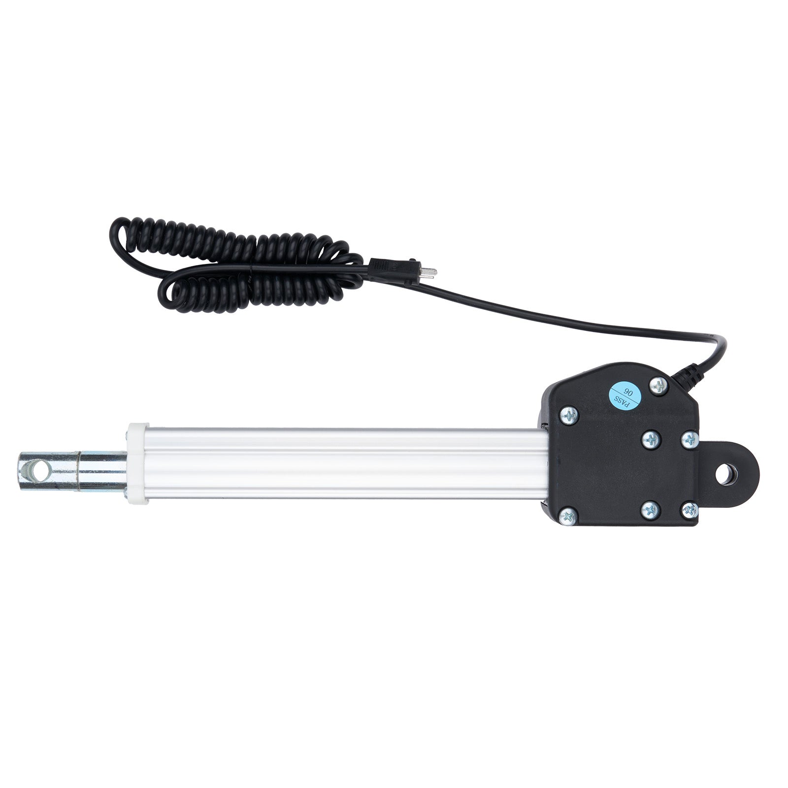 Mechanical arm with coiled cable on a white background