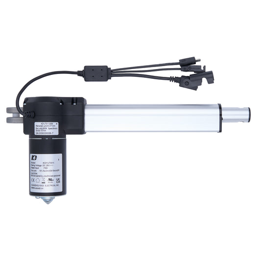 Linear actuator with wiring on a white background
