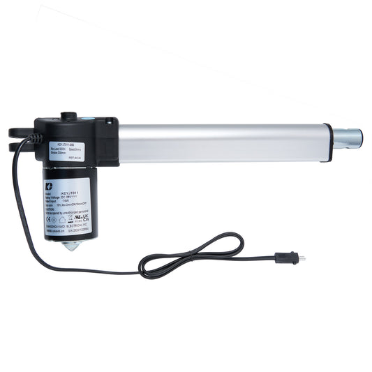 A KAIDI linear actuator with a black motor and silver shaft, including a power cable with a 2-pin male plug.