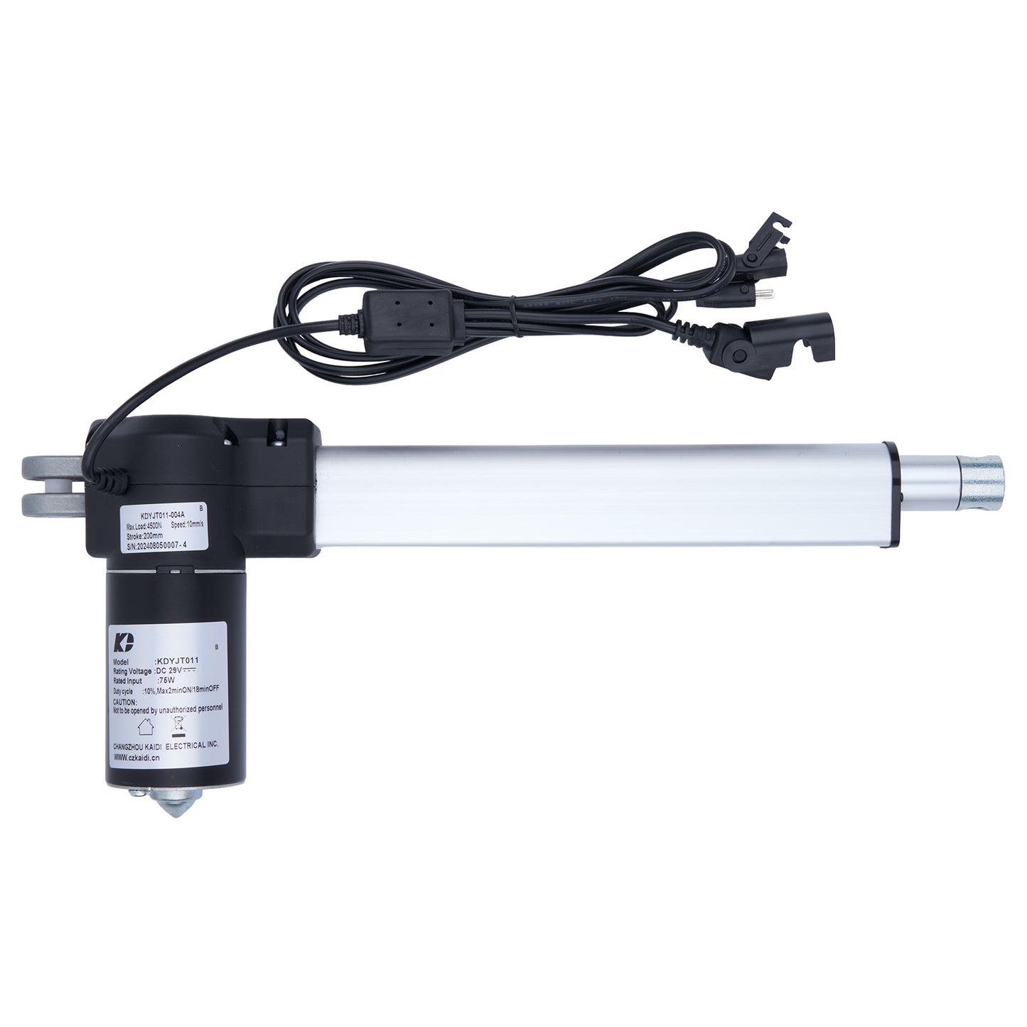 Electric linear actuator with cable on a white background