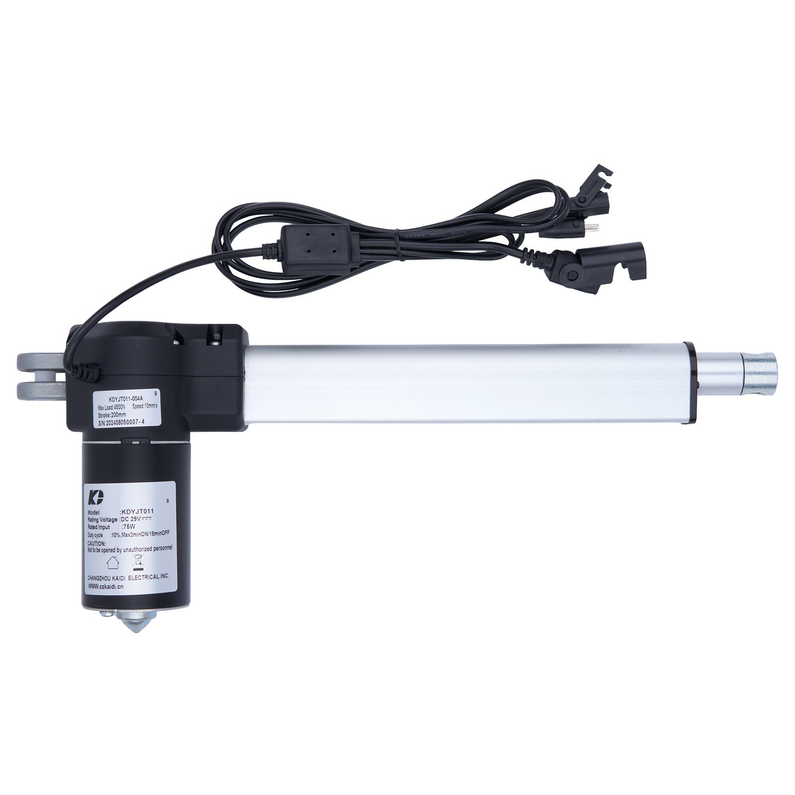 Electric linear actuator with cable on a white background