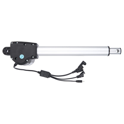 Linear actuator with black housing and wiring on a white background
