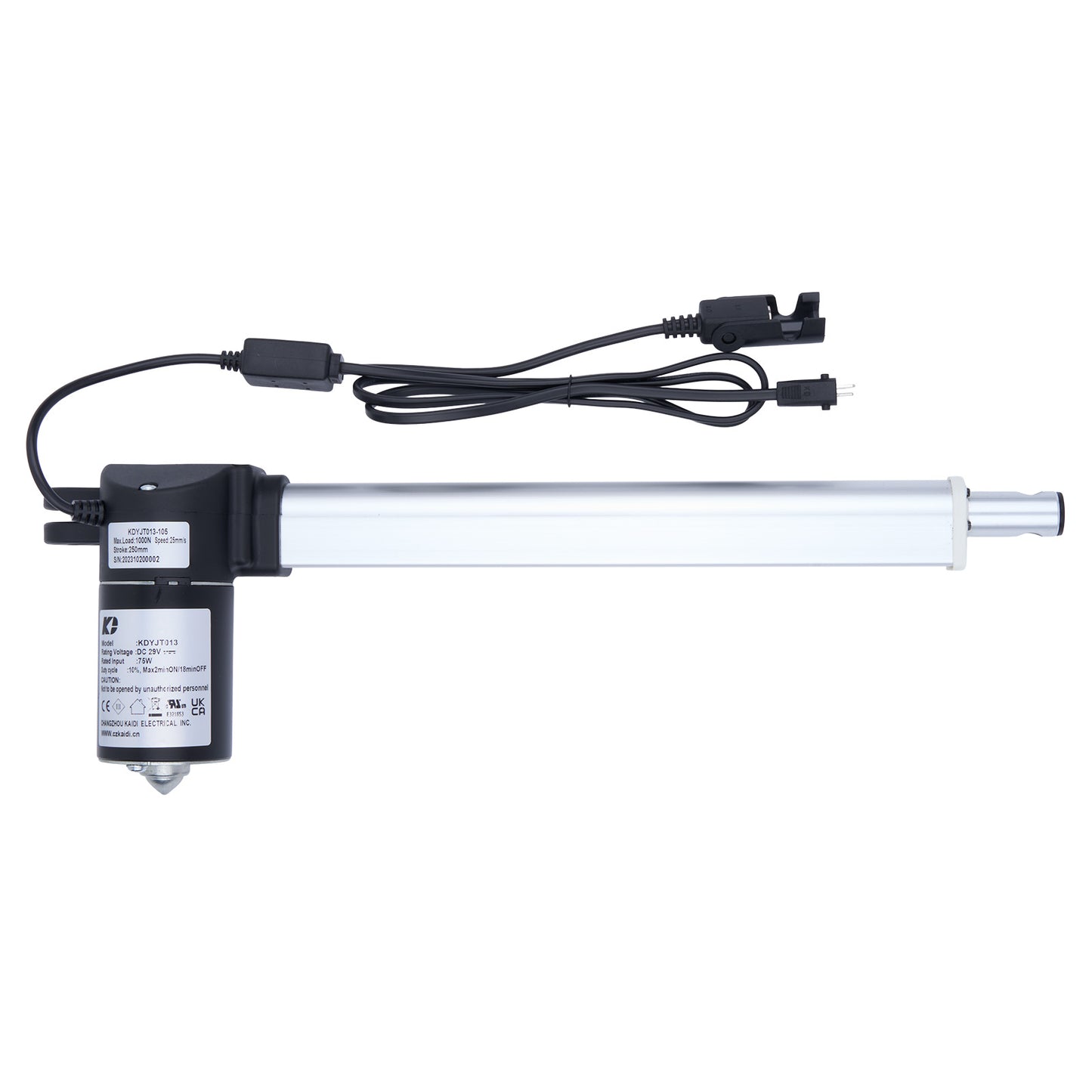 Linear actuator with cables on a white background