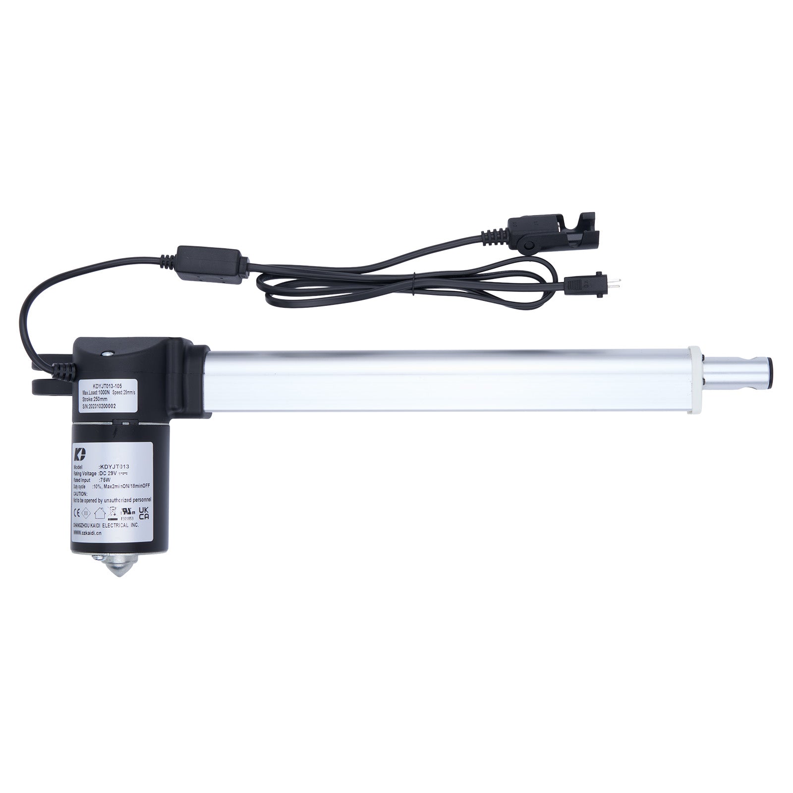 Linear actuator with cables on a white background
