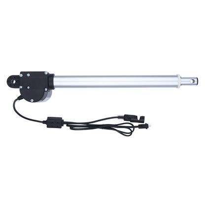 Linear actuator with black housing and wiring on a white background