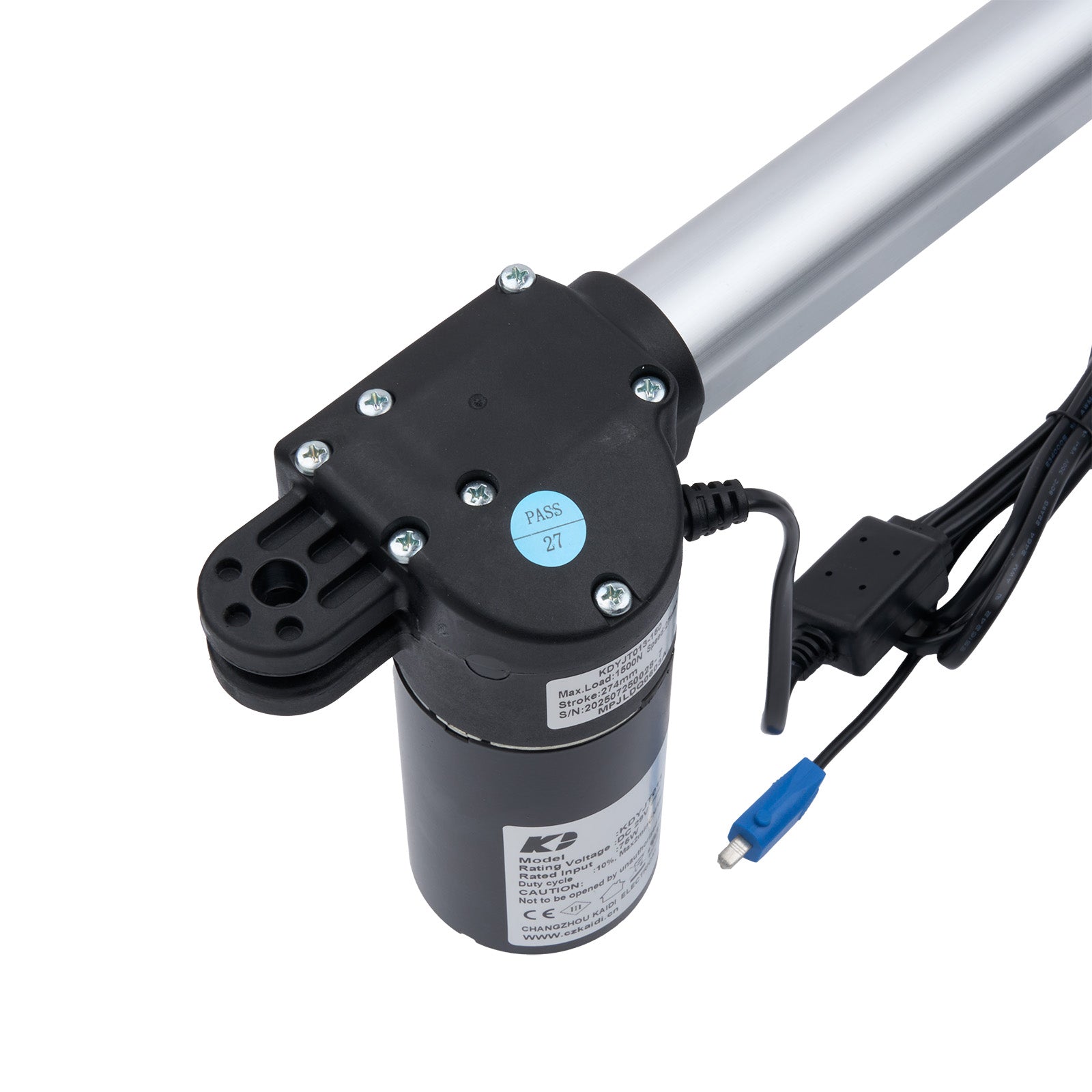 Electric linear actuator with visible brand logo on a white background
