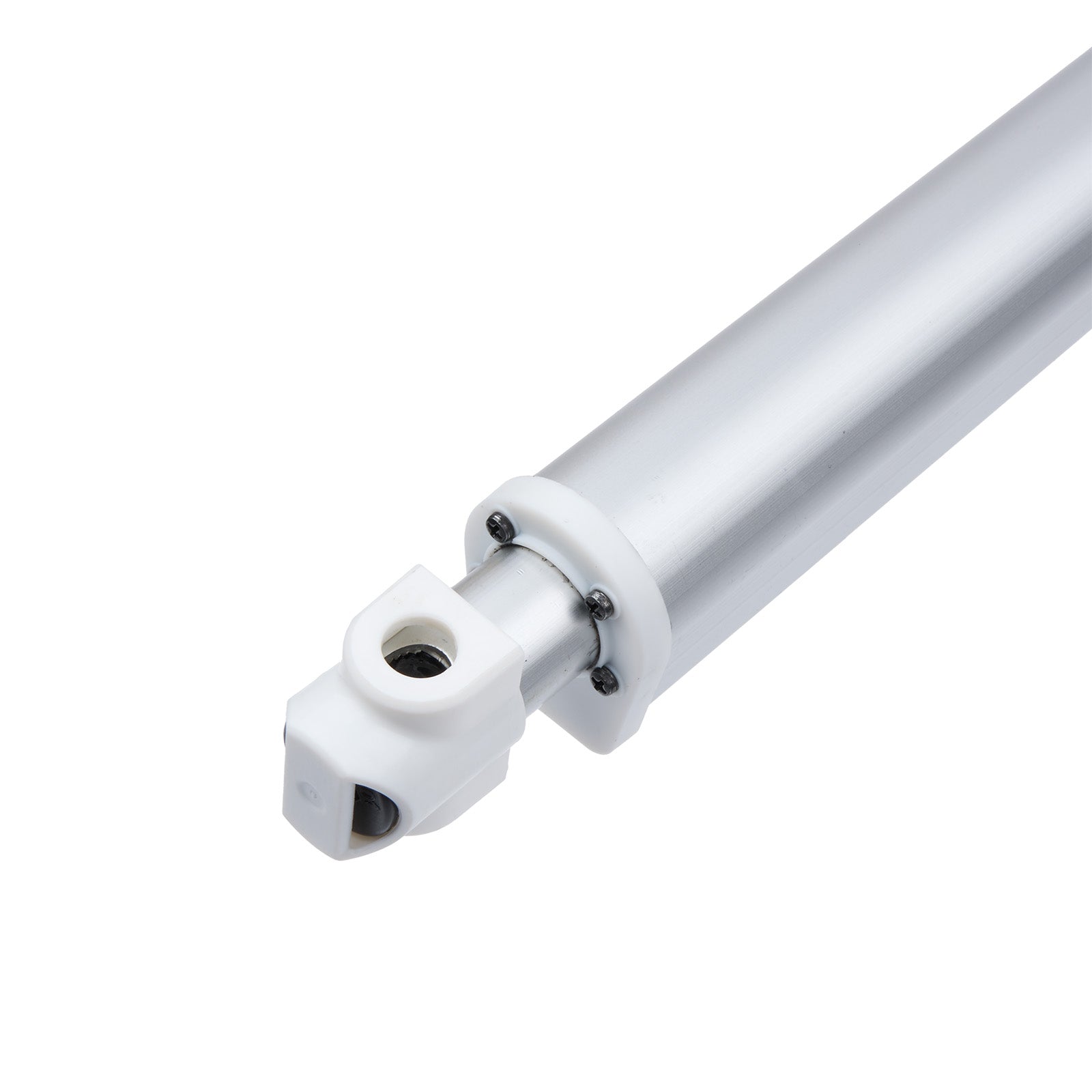Metallic cylindrical component on a white background