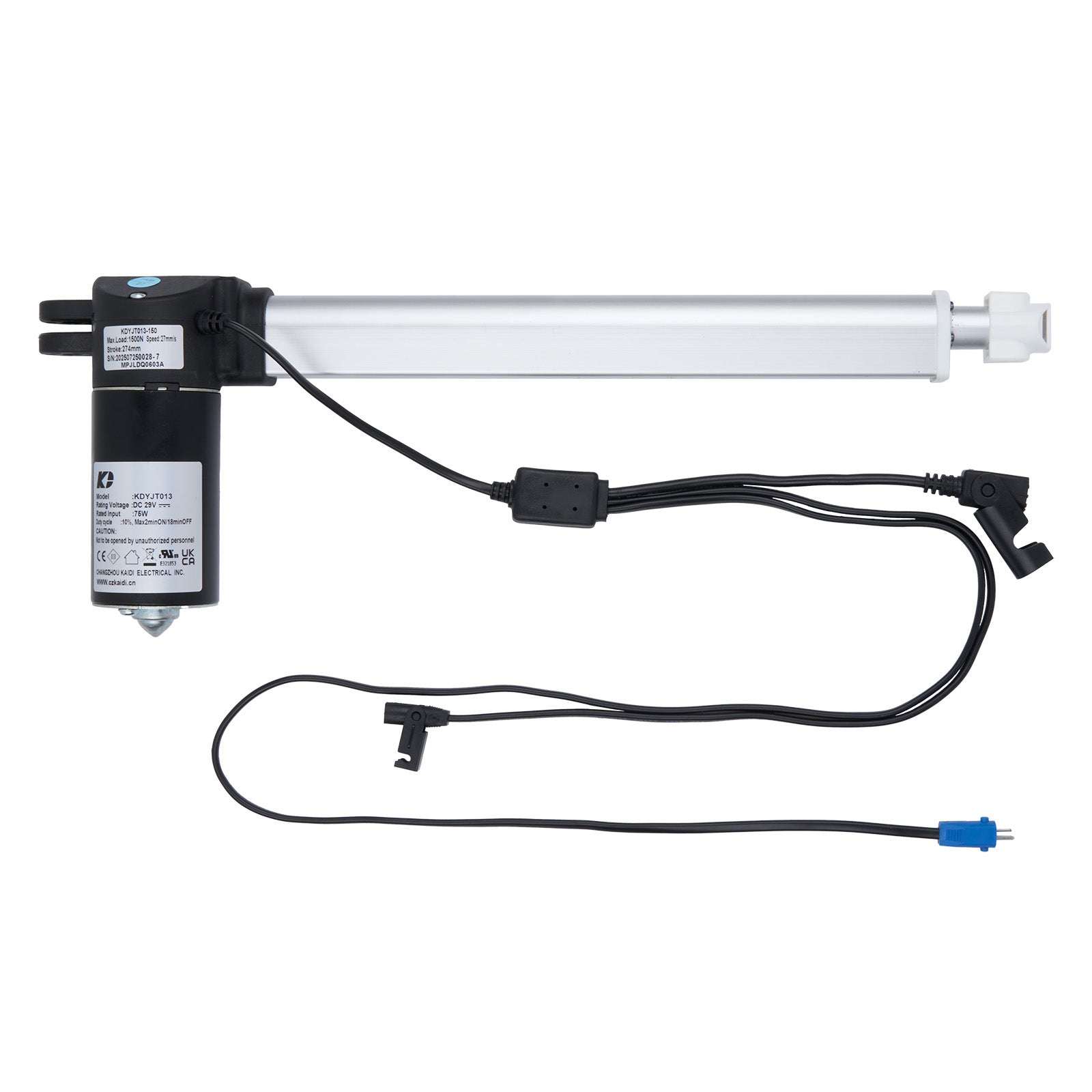 Linear actuator with cables on a white background