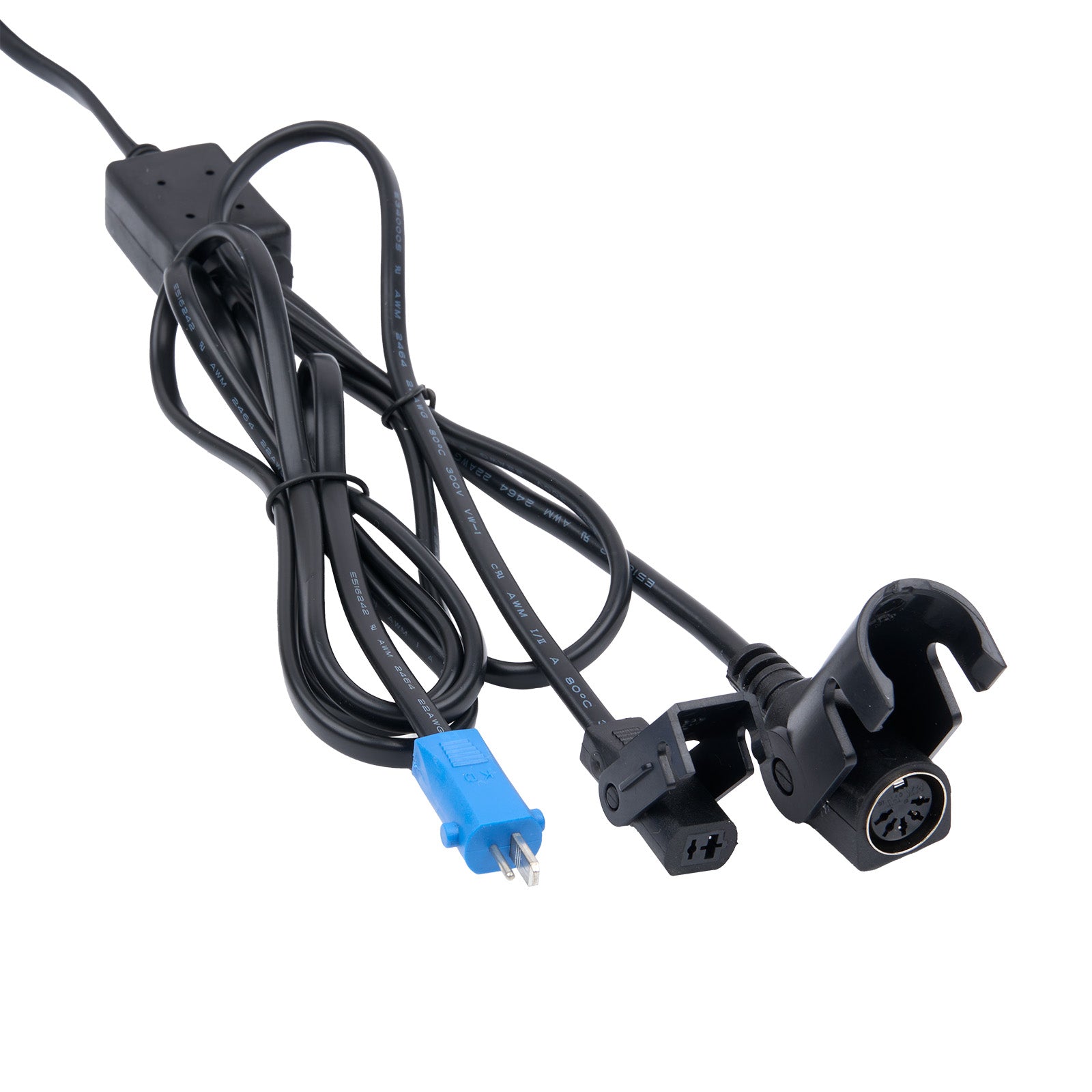 Electrical cable with plug and connectors on a white background