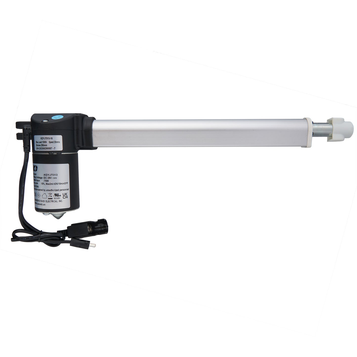 A silver linear actuator with a black motor housing and cables, typically used as a driving motor for power recliners or lift chairs.