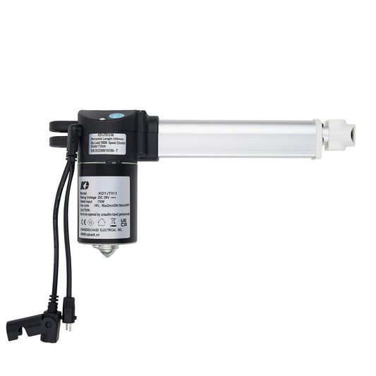 Linear actuator with power cord on a white background