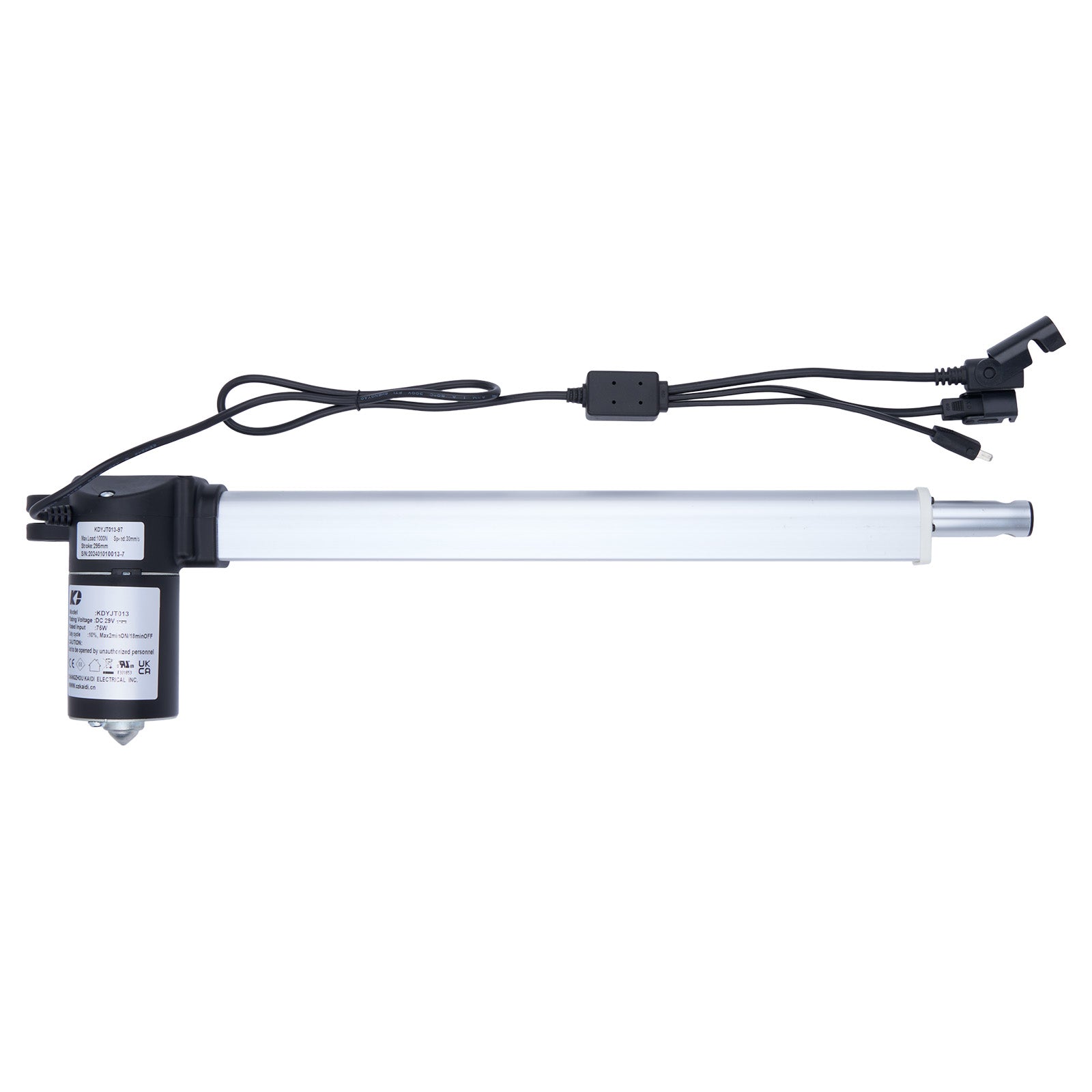 Linear actuator with cable on a white background