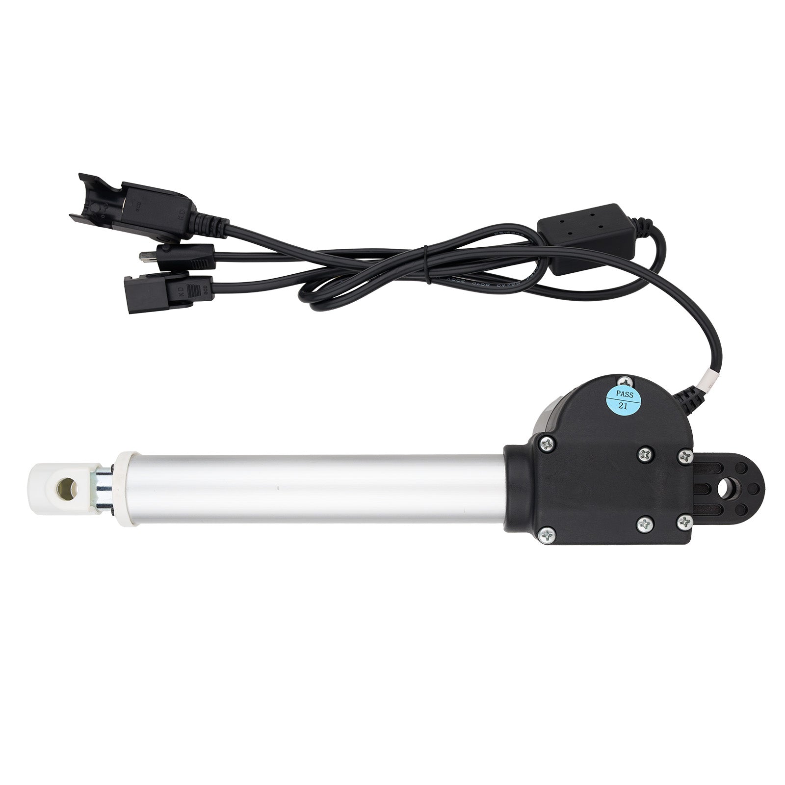 Linear actuator with power cable on a white background