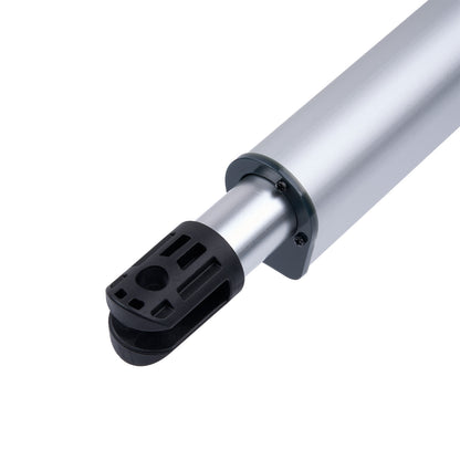 Metallic cylindrical object with black base on a white background