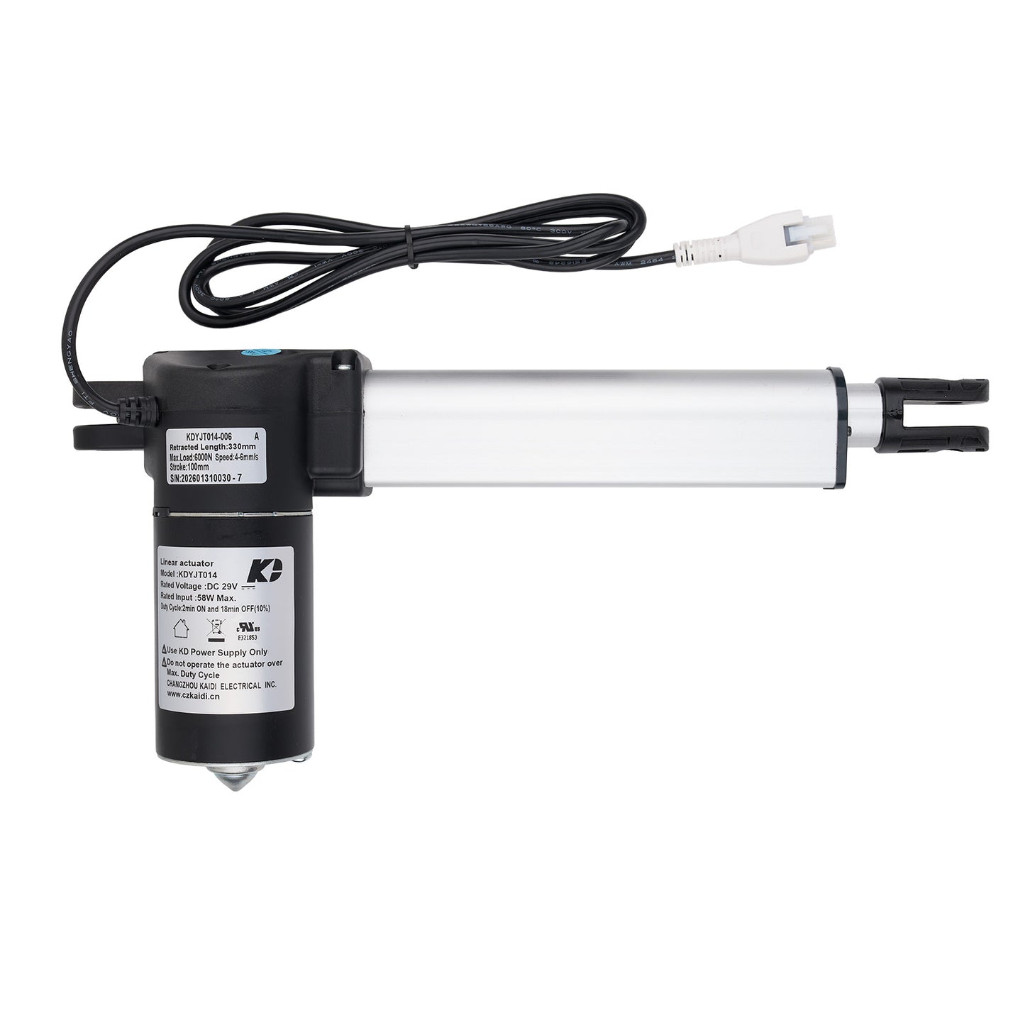Electric linear actuator with cable on a white background