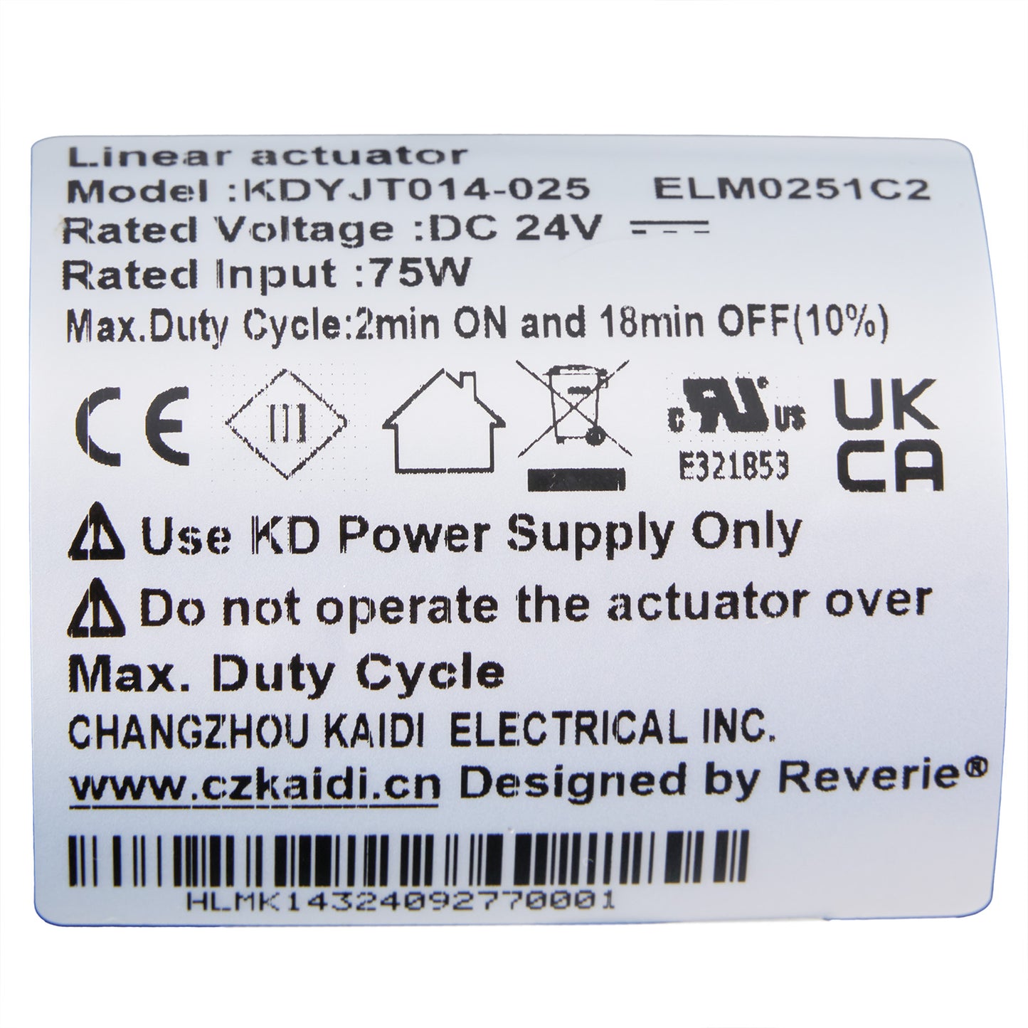 KAIDI KDYJT014-025 ELM0251C2 Linear Actuator for Adjustable Bed Bases
